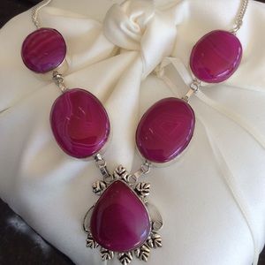 Genuine Botswana Oval Pink Agate Sterling Silver Necklace 925